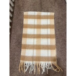 Compliments Soft Plush Plaid Scarf – Neutral Tan & Ivory Cozy Fringe